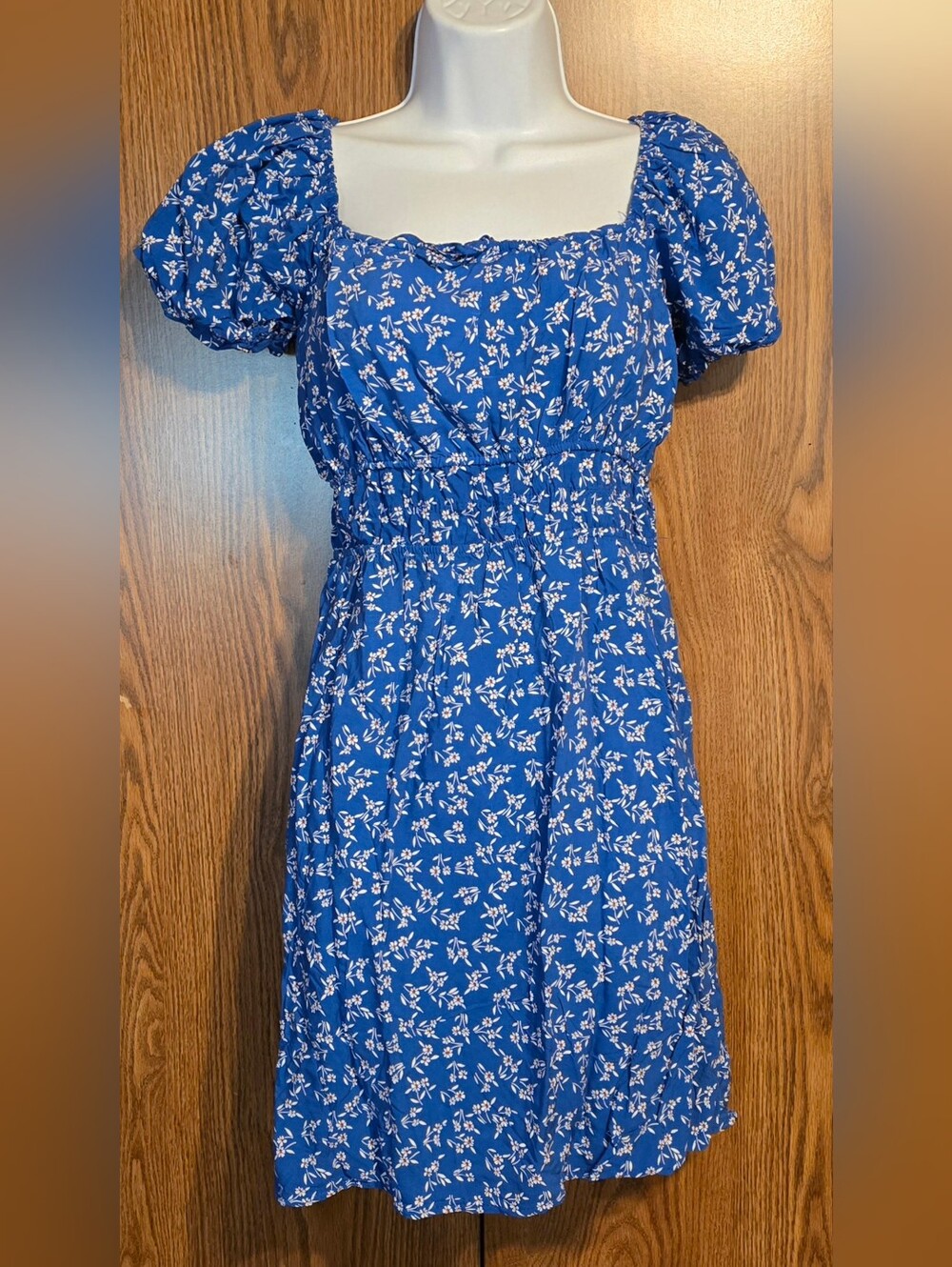 Passport Royal Blue Floral Puff-Sleeve Midi Dress